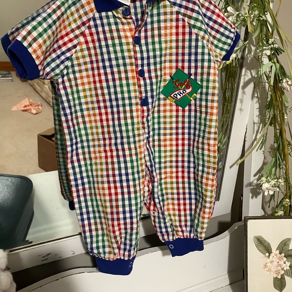Vintage Carters Checkered Seersucker Baby Romper - Golf Style